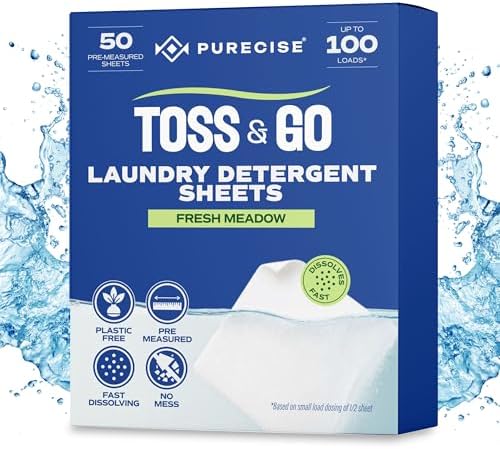 Purecise Laundry Detergent Sheets, 50 Count, Up to 100 Loads, Fresh Meadow by PureciseClean