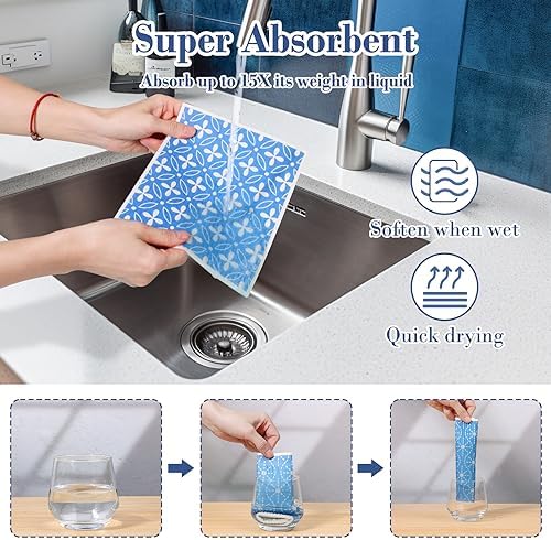 Lucomb 8 Pack Swedish Dishcloths for Kitchen, Reusable Dish Cloth Kitchen Towels Absorbent Sponges Fast Drying Swedish Dish Cloth for Washing Dishes Countertops Tables Cleaning - Image 3