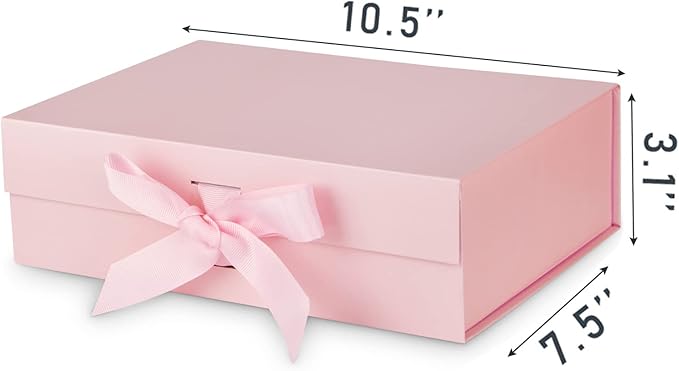 Gift Box with Lid for Presents 10.5x7.5x3.1 Inches with Ribbon and Magnetic Closure(5-Pack) (Pink)