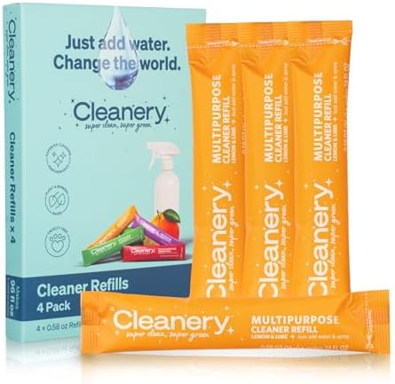 Multipurpose Cleaner Powder Concentrate Refills 4 Pack, Makes 24 fl oz Each, Lemon Lime by Cleanery