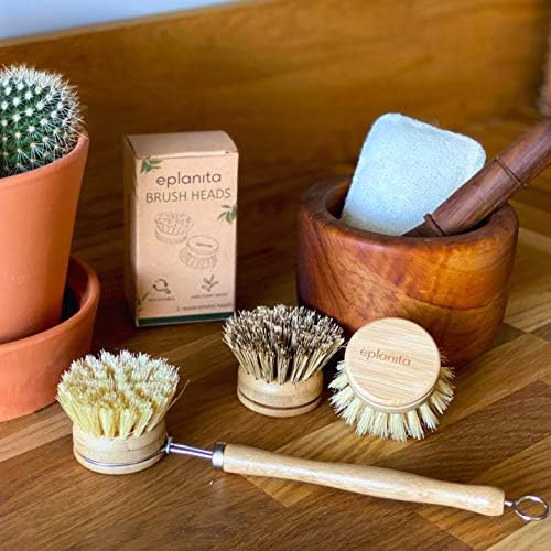 eplanita Replacement Brush Heads (Pack of 4) for Bamboo Dish Brush, Sisal Bristle Refills, Agave Cactus Fibres, Kitchen Eco Scrubber, Plastic Free Washing Up, Zero Waste Cleaning - Image 6
