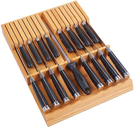 Utoplike In-drawer Knife Block Bamboo Kitchen Knives Drawer Organizer Large by Utoplike