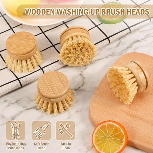 6Pcs Bamboo Dish Brush Head Soft Sisal Bristle Dish Natural Washing Brush Head Eco-Friendly Washing Up Brush Replacement Heads Easy to Use Dish Scrubber Head for Dish Brush Cleaning 1.89×1.57 - Image 2