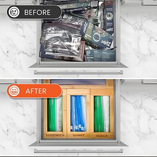 mHomeAid Bag Storage Organizer - Bamboo Food Plastic Baggie Holder, Dispenser, and Container for Kitchen Drawer - Fits Ziplock and Ziploc Gallon, Quart, Sandwich & Snack Sized Slider Bags (Bamboo) - Image 2