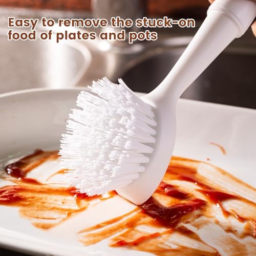 Dish Brush with Handle, Dish Scrub Brush with Built-in Scraper - Image 3