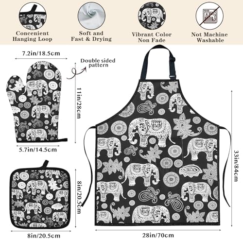 Elephant Gifts for Women,8pcs Elephants Bamboo Cooking Utensil Spoons with Apron Oven Mitt Potholder,Personalized Elephant Gift for Mom,Housewarming Kitchen Decor,Easter,Birthday,Fathers Day - Image 4