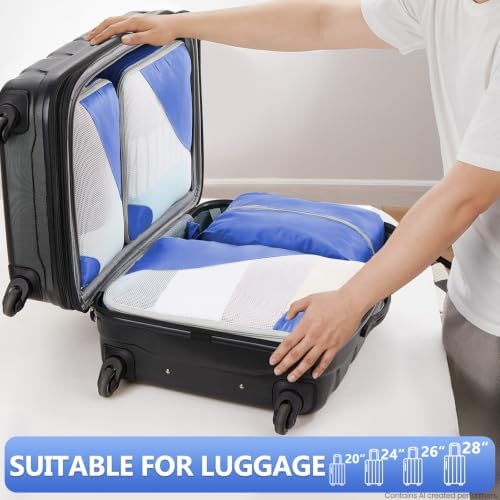 OlarHike Packing Cubes for Travel,Gifts for Women Mom,Anti-Tearing Suitcase Organizer for Luggage with Shoe & Hanging Toiletry Bag,Vacation Essentials & Accessories for Cruise Ship,8 Set,Blue - Image 6