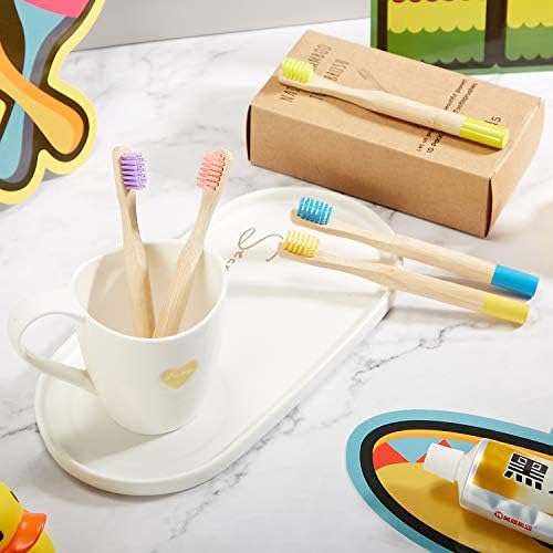 Boao 10 Pieces Kids Bamboo Toothbrush Natural Soft Bristle Wooden Toothbrush Toddlers Adults Natural Wood Organic Tooth Brush BPA-Free Color Travel - Image 5