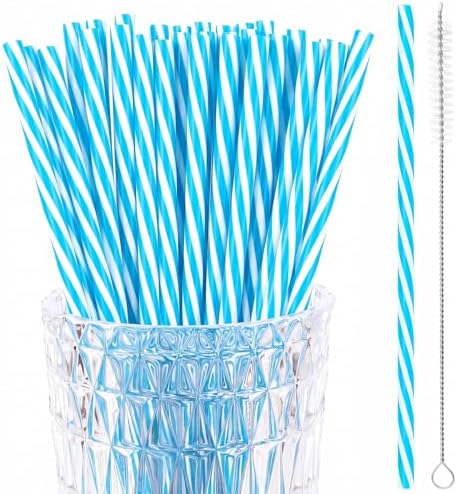 JANYUN 30 Pcs Reusable Blue and White Straws with Cleaning Brush by JANYUN
