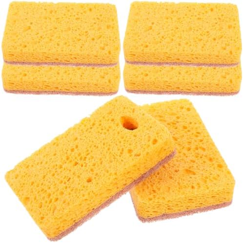 Uonlytech Natural Sisal Scrub Cloth 6pcs 2.0cm Thick Cellulose Cotton Dish Sponges Multi-Function Kitchen Cleaning Supplies for Wok and Dishwashing by UONLYtech