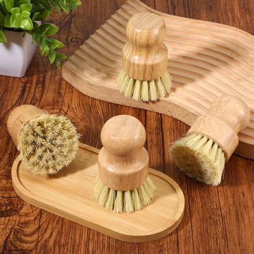 14 Pack Bamboo Dish Brush Set Natural Sisal Scrub Brushes for Pots Pans Sinks Vegetables, Wooden Dishwashing Scrubber Brush Kitchen Cleaning Tool - Image 5