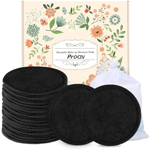 ProCIV Reusable Makeup Remover Pads, 25 Packs Organic Washable & Eco, Black by ProCIV