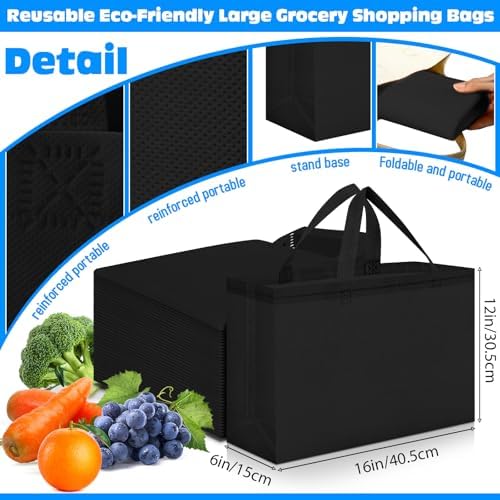 Windyun Reusable Grocery Bags Large Non Woven Shopping Bags with Handles Foldable Portable Tote, 16x6x12 Inch - Image 2
