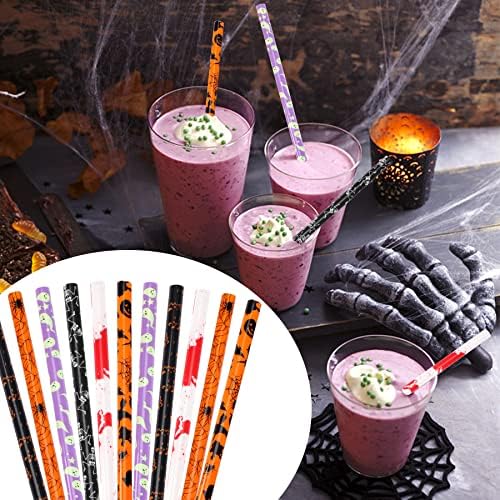 JANYUN 30 Pcs Halloween Straws 9inch Pumpkin Bat Skeleton Spider Printing - Image 6