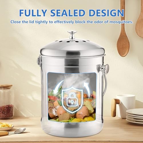 ENLOY Kitchen Countertop Compost Bin 1.3 Gallon, Stainless Steel, Silver - Image 6