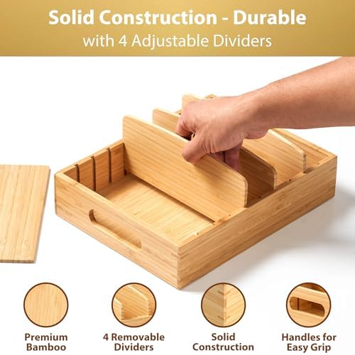 Umilife Bamboo Food Container Lid Organizer for Kitchen Cabinet and Drawer - Image 5