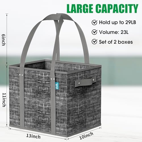 Fab totes Reusable Grocery Bags, Large Foldable Shopping Tote Bags with Reinforced Handles & Hard Bottom,2 Pack, Black - Image 3