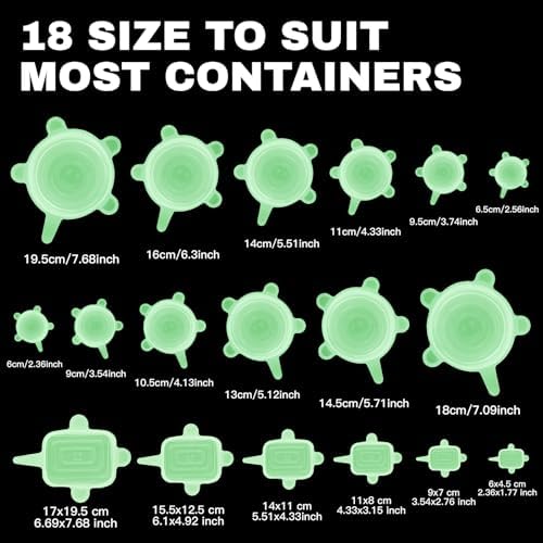 Reusable Silicone Stretch Lids – 18PCS Round & Square Stretchy Food Covers, Airtight & Leakproof, Microwave & Dishwasher Safe Green - Image 2