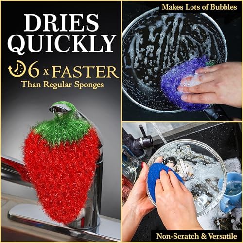 Dish Scrubbie Non-Scratch Dish Scrubber-Long Lasting & Odorless, Safe on Non-Stick, Cast Iron, Glass and Other Surfaces, Reusable Kitchen Sponge Alternative for Kitchen, Bathroom & Floors (Pack of 3) - Image 4