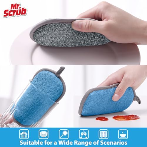 Sponges Kitchen Dish Sponge for Washing Dishes Cleaning Kitchen, All-Purpose, 6 Pack, Non Scratch, Rough Scrubbers Side for Non-Stick Cookware, Soft Microfiber Scrub Side for Dishes, Mr. Scrub - Image 3