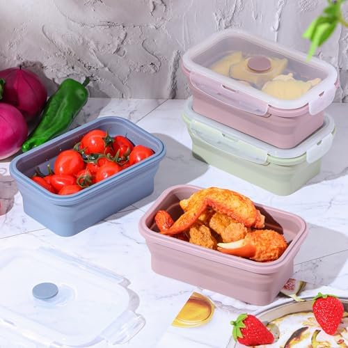 Mifoci 6 Pcs Silicone Containers for Food Collapsible Food Storage Containers with Airtight Lids Stacking Leftover Foods Storage Lunch Box for Freezer Microwave Dishwasher Safe(Morandi,18.6 oz) - Image 5