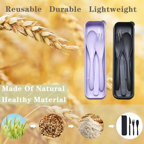Reusable Travel Utensils Set with Case Wheat Straw Fork Spoon Knife Cutlery - Image 2