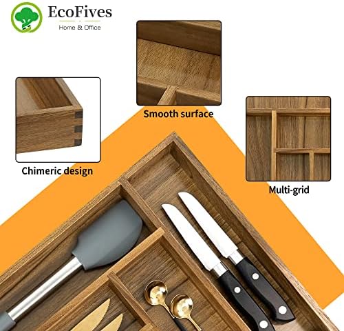EcoFives Luxury Acacia Kitchen Drawer Organizer - Silverware Organizer - Utensil Holder and Cutlery Tray with Grooved Drawer Dividers for Flatware and Kitchen Utensils (6 Slot) - Image 3