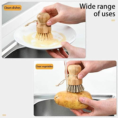 Natural Sisal Dish Washing Brush Bamboo Round Scrub Brush Pots Pans Vegetables Household Cleaning Brush… (Palm) - Image 6