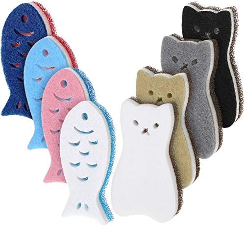 8 Pieces Kitchen Scrub Sponges Cat Fish Cleaning Sponge Dishwashing Scrubber Non-Scratch Multi-Use Sponges for Dishes Pots Pans Sinks by Patelai
