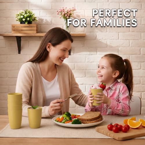 Wrova Wheat Straw Cups 6 PCS Good Alternative to Plastic Reusable Cups 12 oz Unbreakable Drinking Cup Reusable Dishwasher Safe Water Plastic Glasses Yellow - Image 5