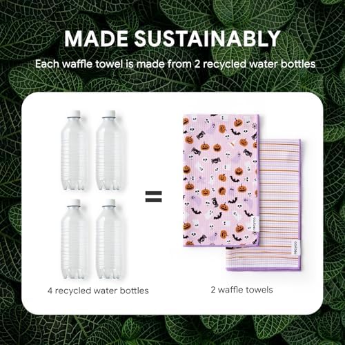RECYCO Halloween Waffle Kitchen Towel Set of 2 - Quick Dry Microfiber Sustainable Dish Towels - Absorbent Reusable Cleaning Tea Towels - Lightweight Hand Towels,16”x 28”, Pink Boo - Image 7