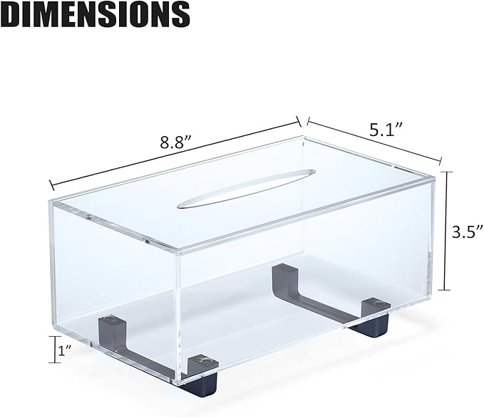 YoBa Thick Acrylic Tissue Box Holder Rectangular Tissue Box Dispenser with Black Plated Aluminum Legs for Bathroom, Kitchen, Bedroom, Office, Hotels and Restaurant (Rectangle, Clear (Black Legs))