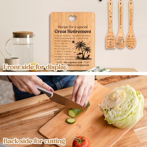 Retirement Gifts for Woman/Men 2026, Happy Retirement Bamboo Cutting Board Set for Colleagues, Coworker, Friend, Teacher, Boss, Parents, Family - Recipe for a Special Great Retirement. - Image 3