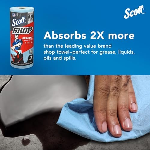 Scott Shop Original Blue Towels (75130), 9.4"x11" Cloth-like Paper Towel (30 Rolls of 55 Sheets, 1,650 Sheet Total) - Image 6