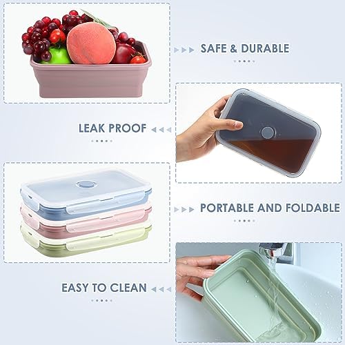 Mifoci 6 Pcs Silicone Containers for Food Collapsible Food Storage Containers with Airtight Lids Stacking Leftover Foods Storage Lunch Box for Freezer Microwave Dishwasher Safe(Morandi,40.5 oz) - Image 3