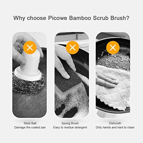 2 Pack Bamboo Dish Scrub Brush, Picowe Natural Scrub Cleaning Brush Vegetable Brush for Dishes Cast Iron Pots Pans, Used in Bathroom Kitchen Sink Household Cleaning - Image 2
