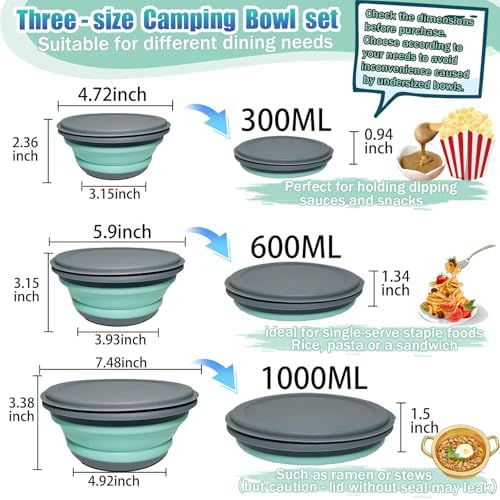 Collapsible Camping Bowl with Lid, Foldable Food Container - Image 2