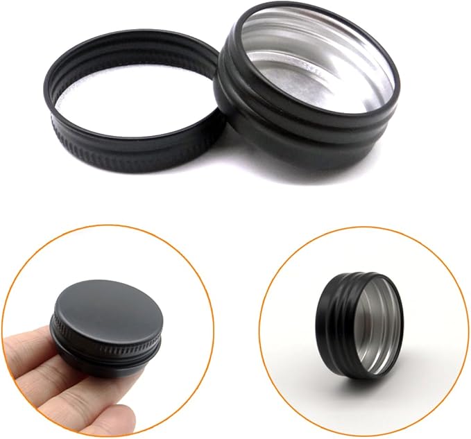 15 Pack 15g Travel Size Aluminum Tins, 15ml Black Metal Tin Cans 1/2 oz Containers with Screw Lid for Makeup Samples, Nails, Lip Gloss Balm, Salve, Slime, Spices, Candy, Paints, Candle, Tea