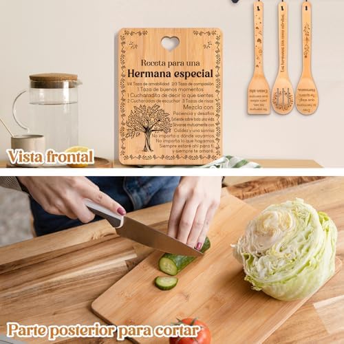 Regalos de cumpleaños para Hermana - "Receta para una Hermana especial". Juego de tablas de cortar y utensilios de bambú grabados. Regalos de cumpleaños para Hermana. Spanish Sister Cutting Board - Image 4