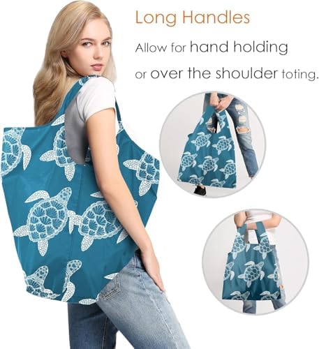BeeGreen Animals Reusable Grocery Bags Turtle Peguins Flamingo Octopus Reusable Kitchen Bags Bulk Foldable-Machine Washable with Zipper Storage Pouch 6 Packs - Image 3
