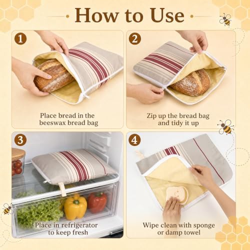 2 Pack XL Beeswax Bread Bags with Bowl Cover & Cleaning Sponge Set - Image 5
