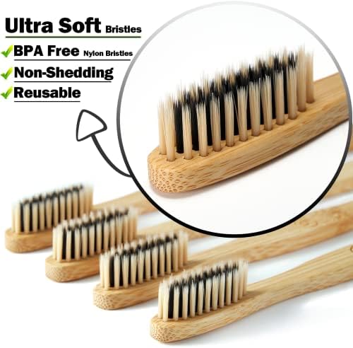 10 Pack Bamboo Toothbrushes,5 Soft 5 Medium Bristles for Adults Eco-Friendly Wooden Handle BPA-Free - Image 3