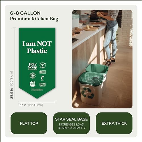 Medium Compostable Trash Bags - 6-8 Gallon, 100 Pack | Odorless, Plastic-Free & Decomposing Kitchen, Bathroom & Countertop Garbage Bag & Liners | Thick Bin Bags for Green & Food Waste - Image 2