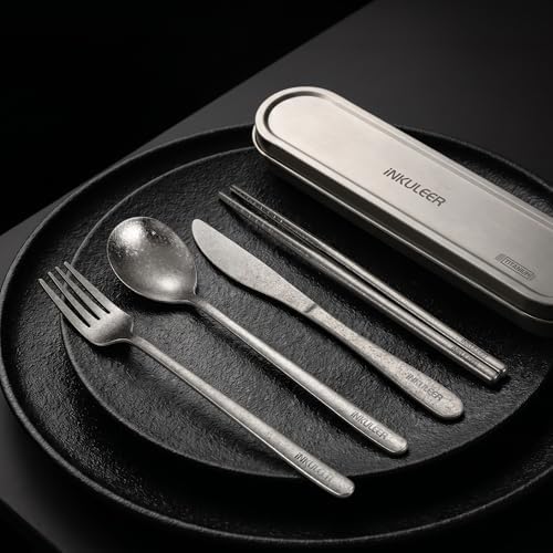 iNKULEER 100% Pure Titanium Travel Cutlery Set | Reusable Utensils with Metal Case | Portable Silverware for Camping, Office, Travel & Outdoor Dining - Image 3