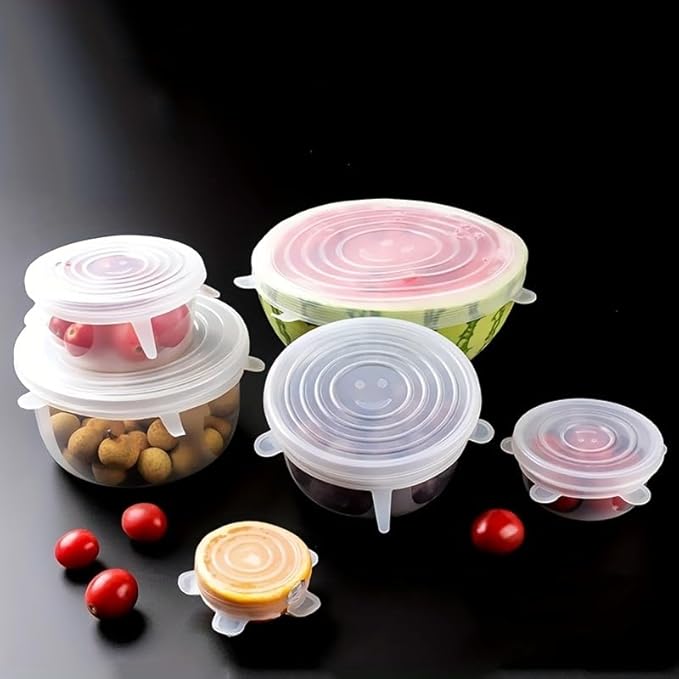 6pcs Reusable Silicone Stretch Lids, Six-piece Set Of Silicone Fresh-keeping Covers, Stretching Bowl Covers,Dust-proof Refrigerator Microwave Oven Sealing for Various Food Containers (white)