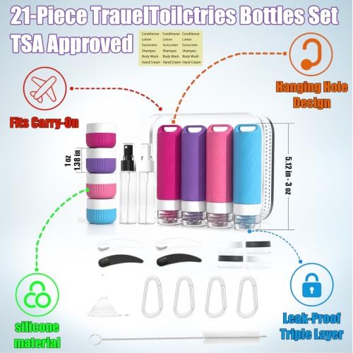 Travel Toiletry Containers 26Pcs Silicone Leakproof TSA Approved Set - Image 2