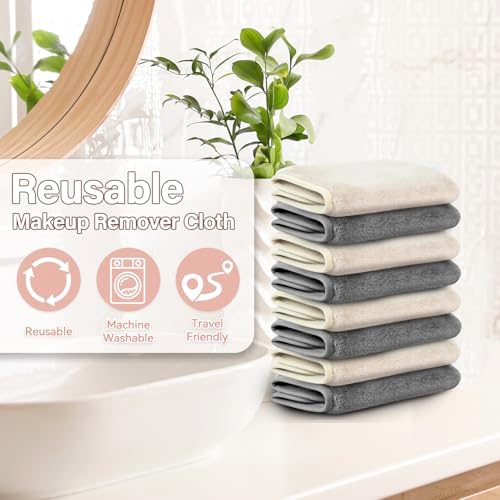 Nugilla Makeup Remover Cloths, 8 Packs Makeup Remover Towels Reusable Face Wash Cloth, Soft Makeup Removal Microfiber Face Cloth for Women(Beige/Cool Grey) - Image 5