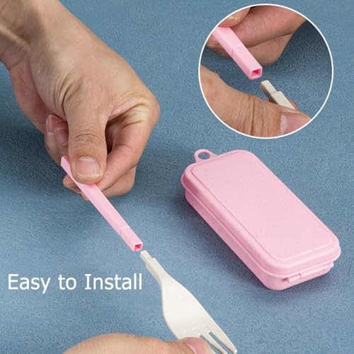 Ouliget Collapsible Reusable Utensils Set with Portable Case,Wheat Straw Utensils Include Spoon Knife Forks Chopsticks,Portable Cutlery for Travel Picnic Camping,2 Pieces - Image 2