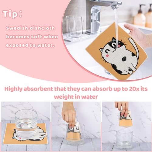 6 Pack Swedish Dishcloths for Kitchen, Cat Gifts for Cat Lovers Swedish Rag - Image 3