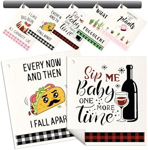 Miss Adola Swedish Dishcloths for Kitchen - 5 Pack Reusable Dish Cloths for Washing Dishes Absorbent Cute Funny Kitchen Towels Cleaning Sponge, Funny Kitchen by MissAdola